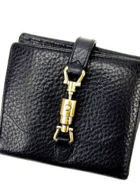 GUCCI Bifold Wallet Black x Gold Women Authentic secondhand